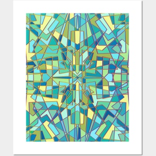 Random geometric shapes in cool greenish color tones Posters and Art